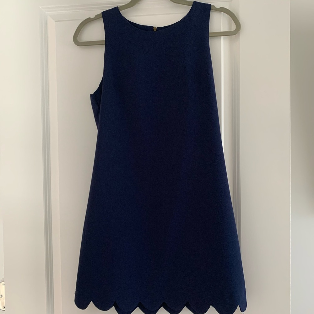 Navy blue sleeveless scalloped dress